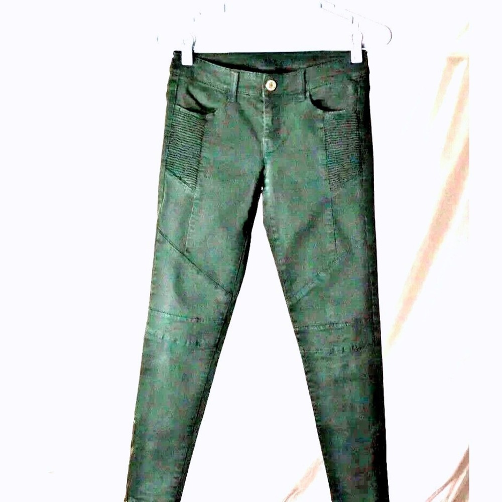 American Eagle slim fit dark green canvas pants woman 0 pocket details ankle zip